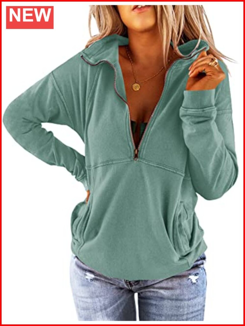 Half Zip Up Sweatshirt Long Sleeve Collared Relaxed Fit Pullover Top